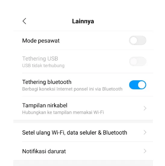 Aktifkan Tethering Bluetooth