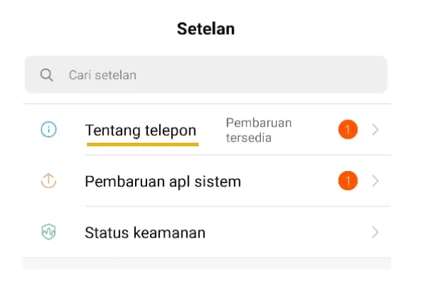 Menu Tentang HP