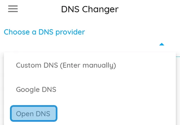 Menu DNS di DNS Changer