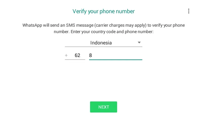 Menu Verifikasi Nomor WA