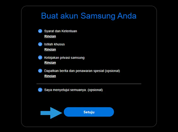 Menyetujui Pembuatan Akun Samsung