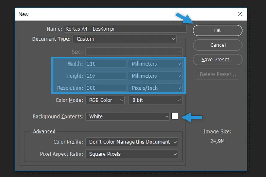 Setting A4 di Photoshop