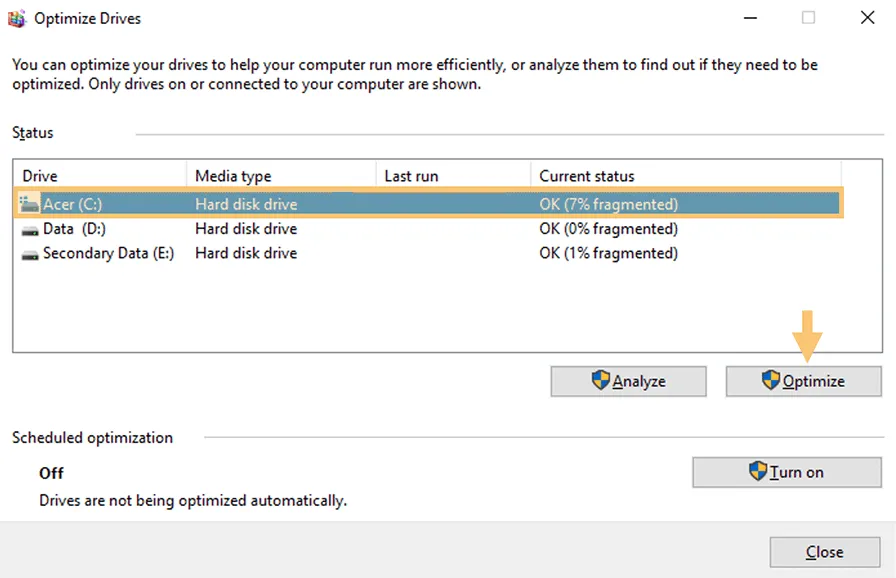Opsi Defrag Disk
