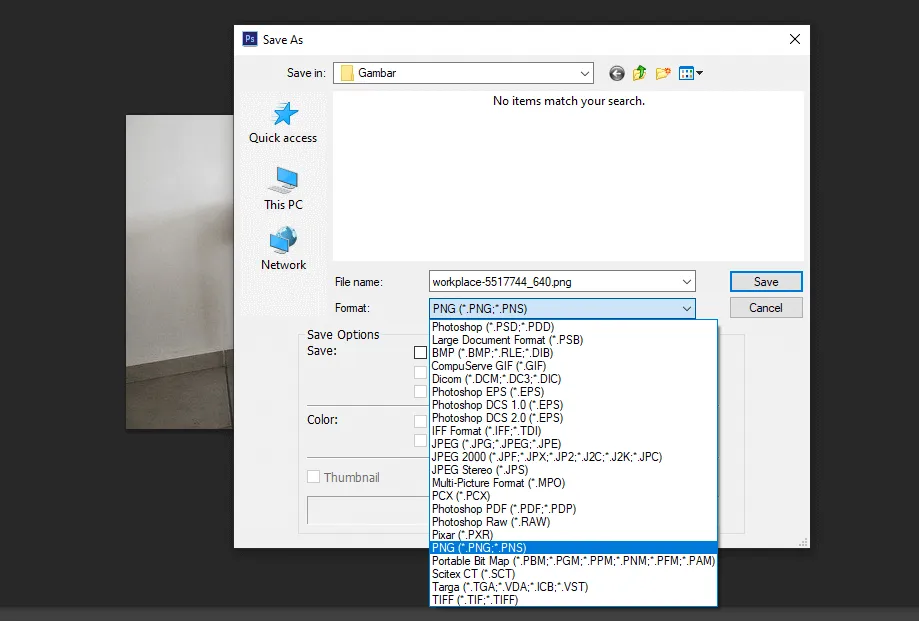 Format PNG Photoshop