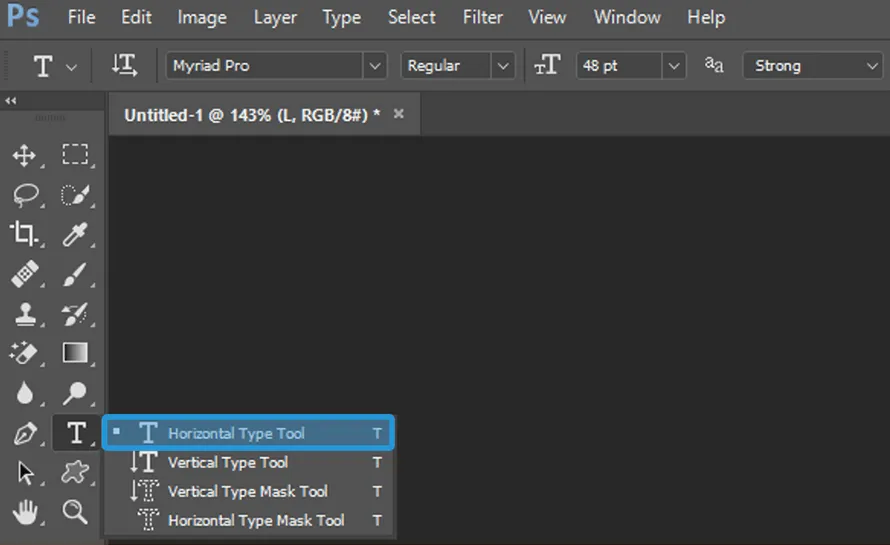 Menu Horizontal Type Tool Photoshop