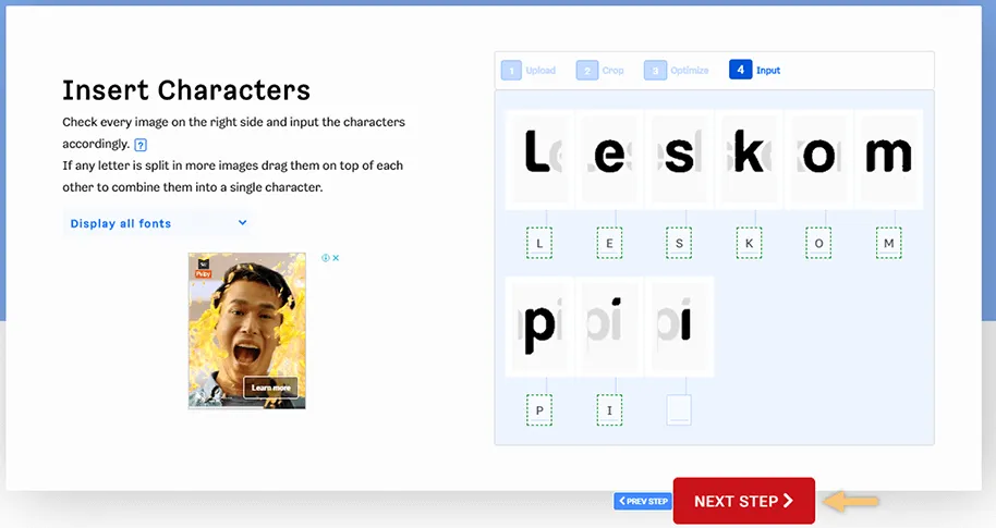 Menginput Tulisan di What Font Is