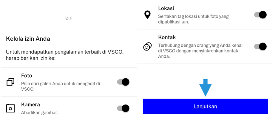 Menu Izin di VSCO