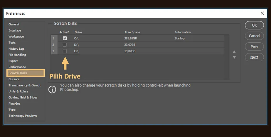 Atur Scratch Disk