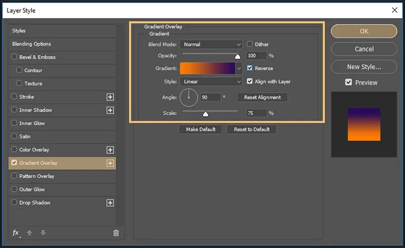 Pengaturan Blending Options