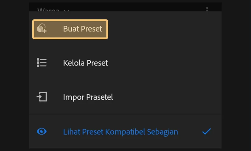 Opsi Buat Preset Lightroom