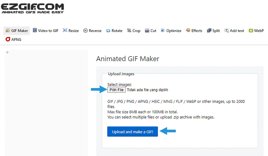 Menu GIF Maker di EZGIF