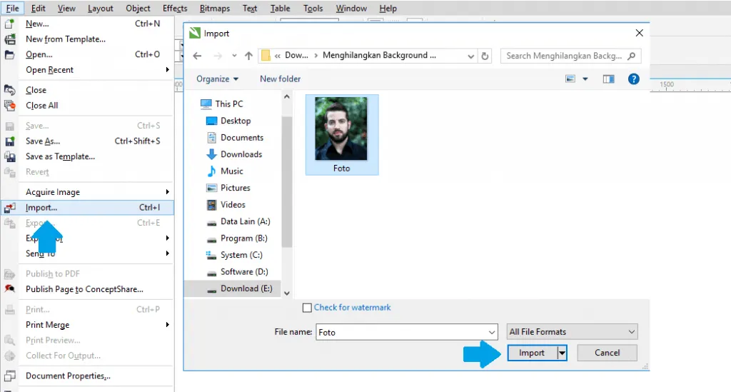 Lakukan Import Corel