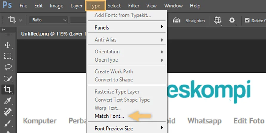 Opsi Match Font Photoshop