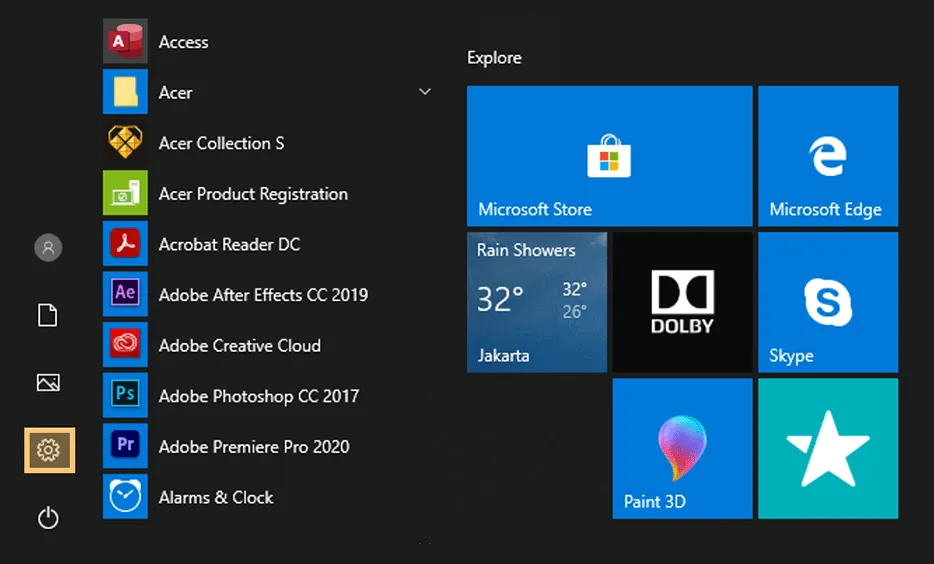 Menu Settings di Windows 10