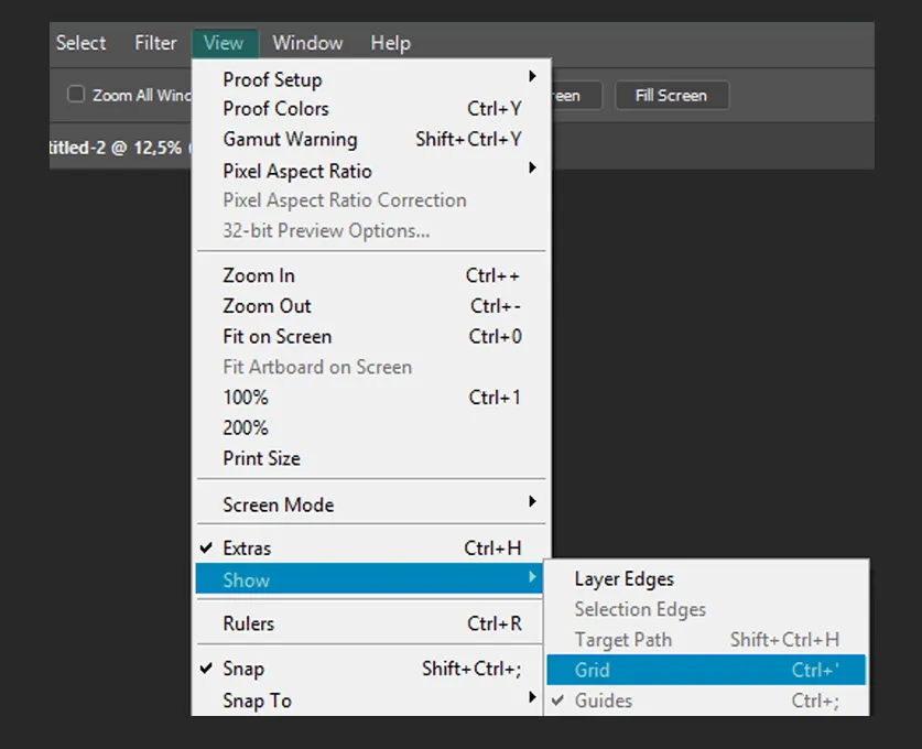 Show Grid di Photoshop