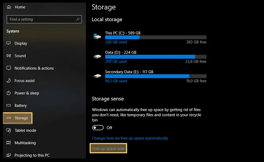 Opsi Storage Windows