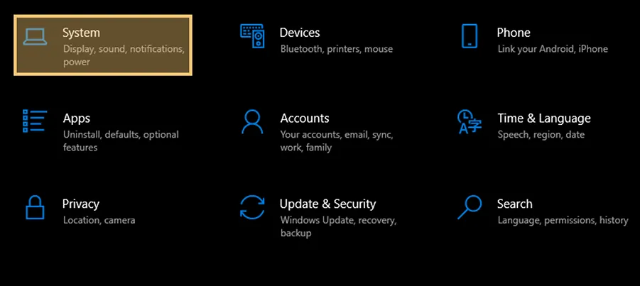 Menu System Windows