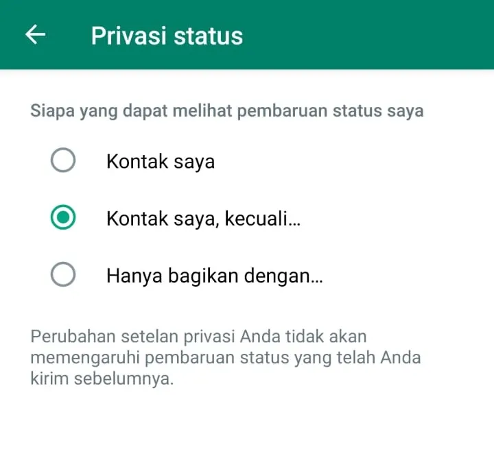 Pengaturan Status di WA