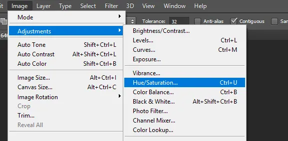 Menu Hue Saturation di Photoshop