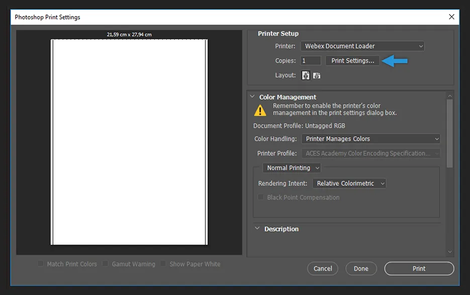 Print Settings Photoshop