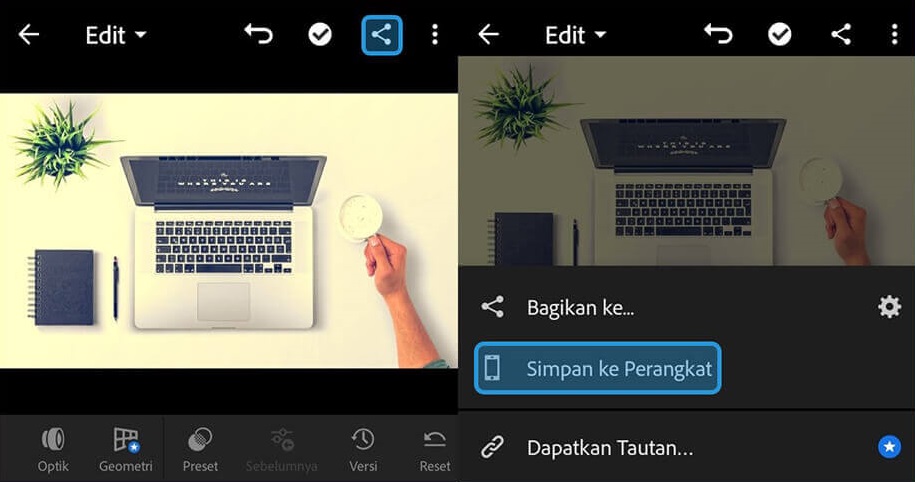 Menu Simpan Perangkat