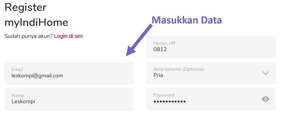 Mengisi Data Akun IndiHome
