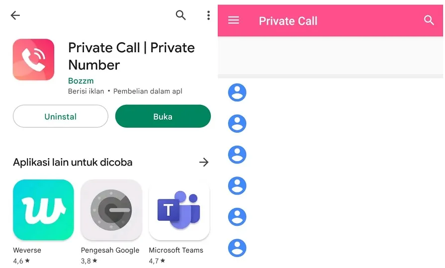 Memakai Aplikasi Private Number