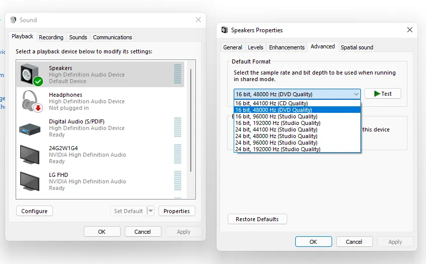 Mengatur Format Audio Speaker