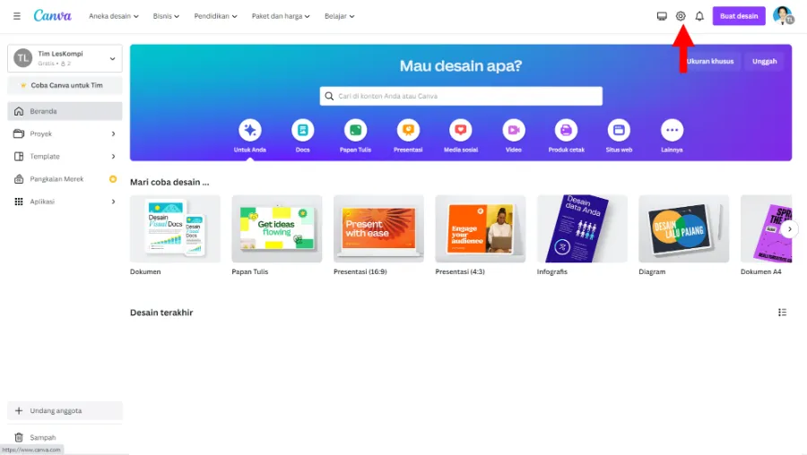 Buka Pengaturan di Canva