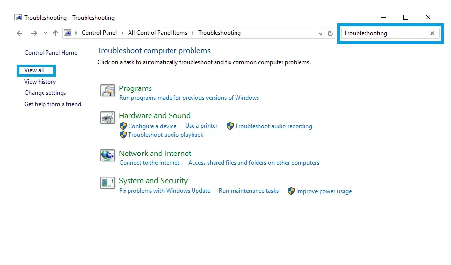 Opsi Troubleshooter Windows