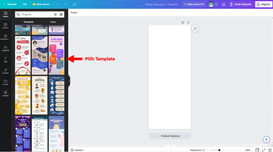 Pilih Template Infografis Canva