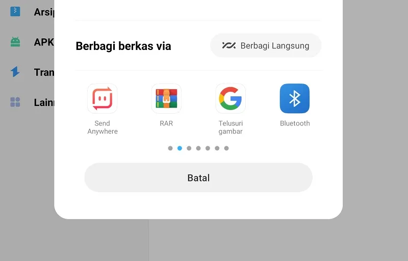 Menu Bagikan Via Bluetooth