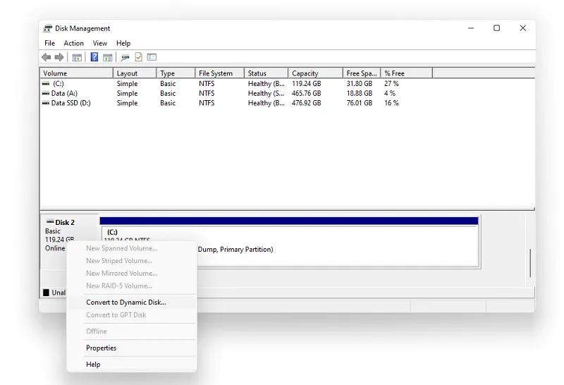 Opsi Convert Disk