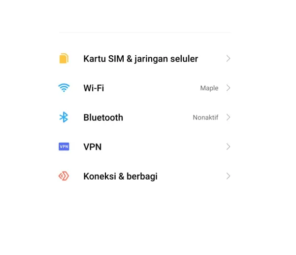 Menu Jaringan Seluler Android