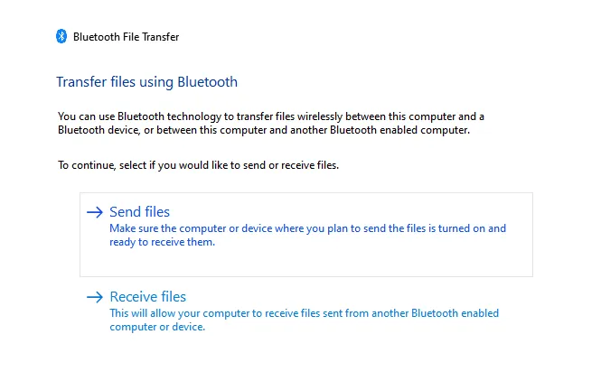 Menu Receive File Bluetooth