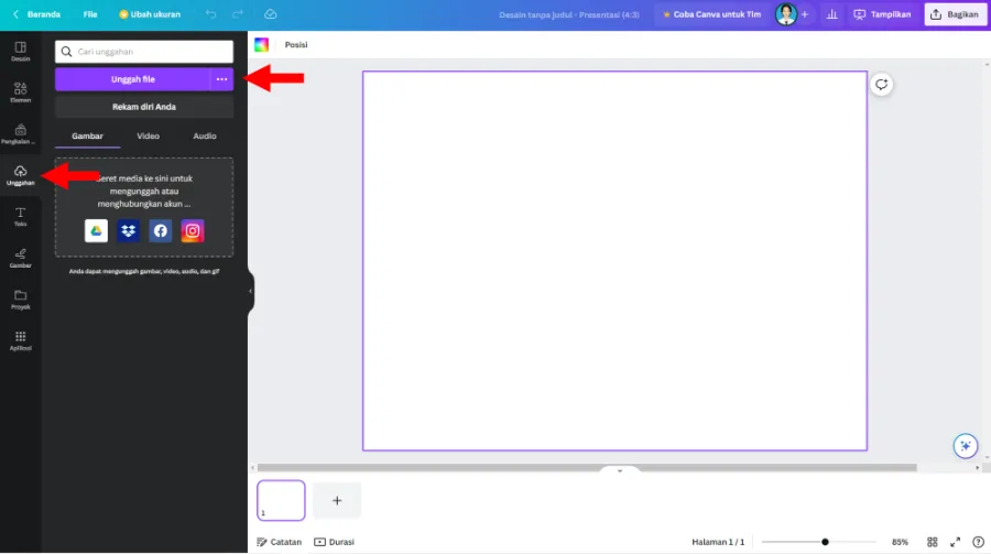 Menu Unggah File di Canva