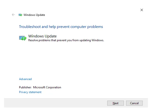 Opsi Troubleshoot Windows Update