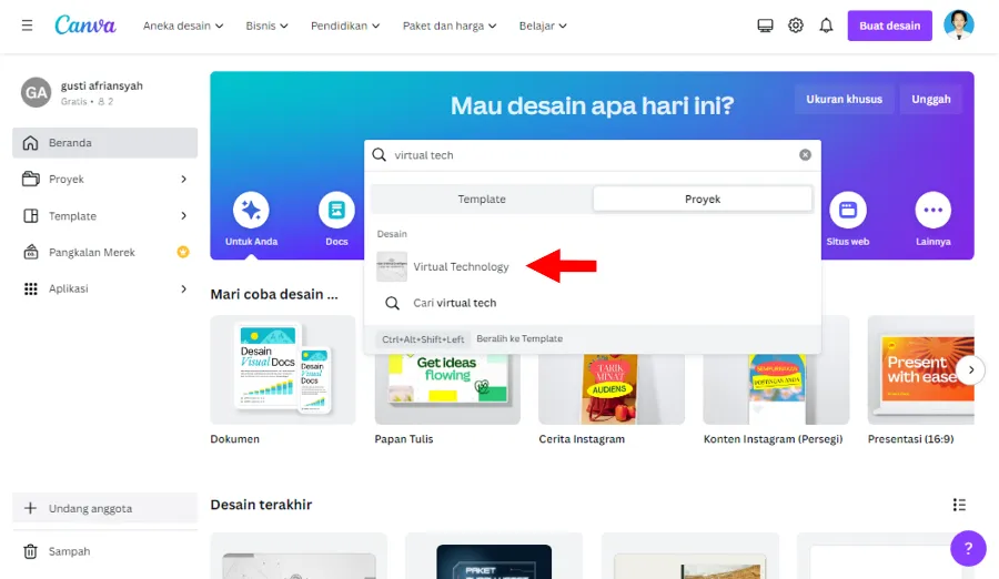 Cari Lewat Fitur Pencarian Canva