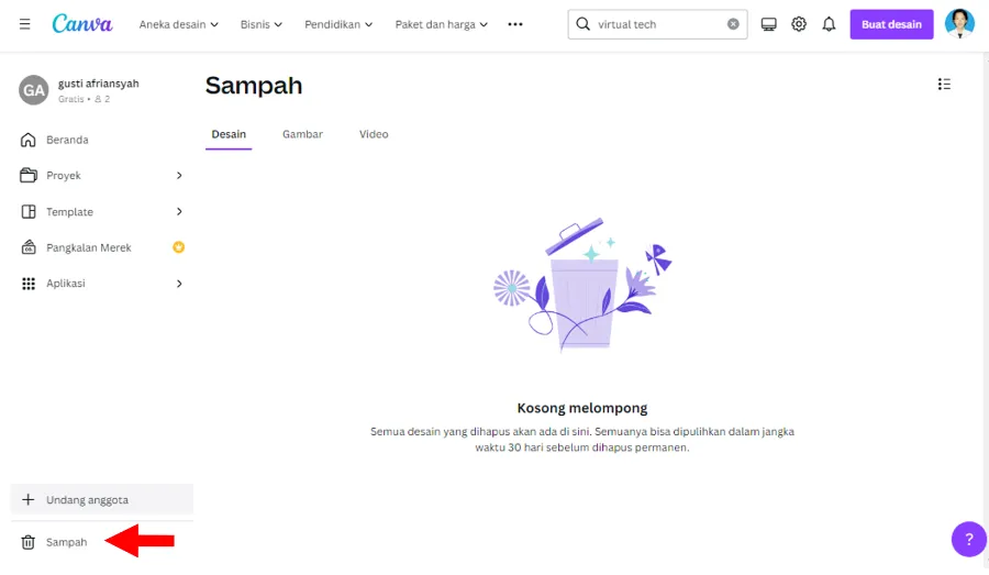 Cek Folder Trash Canva