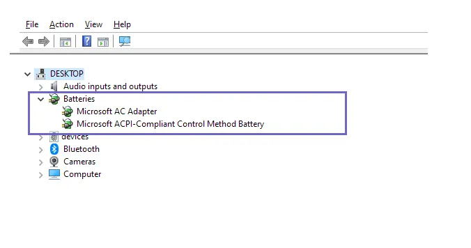 Menu Baterai Device Manager