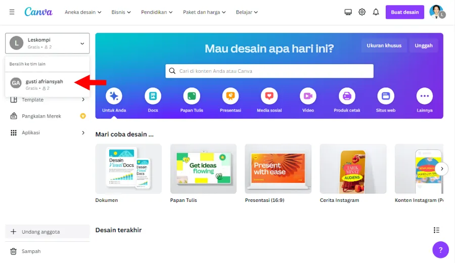 Mengganti Tim Canva