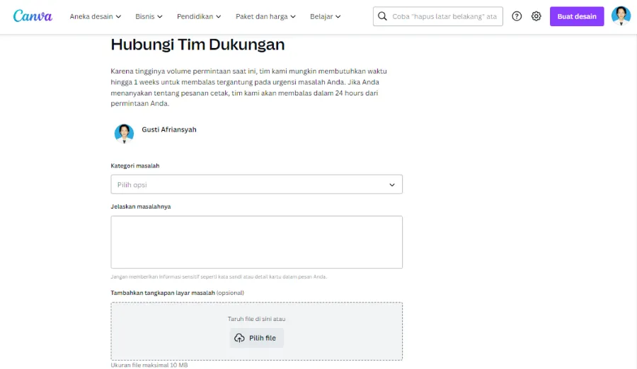 Hubungi Dukungan Canva