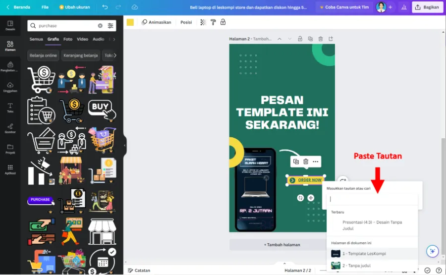 Masukkan Tautan Template Di Desain