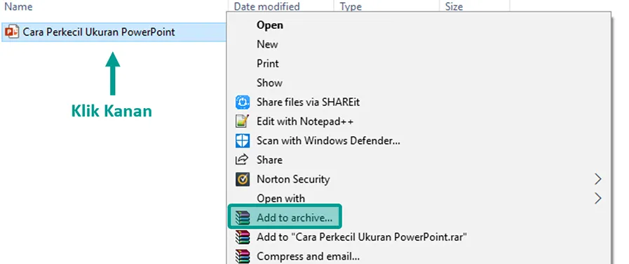 Opsi Add to Archive PPT
