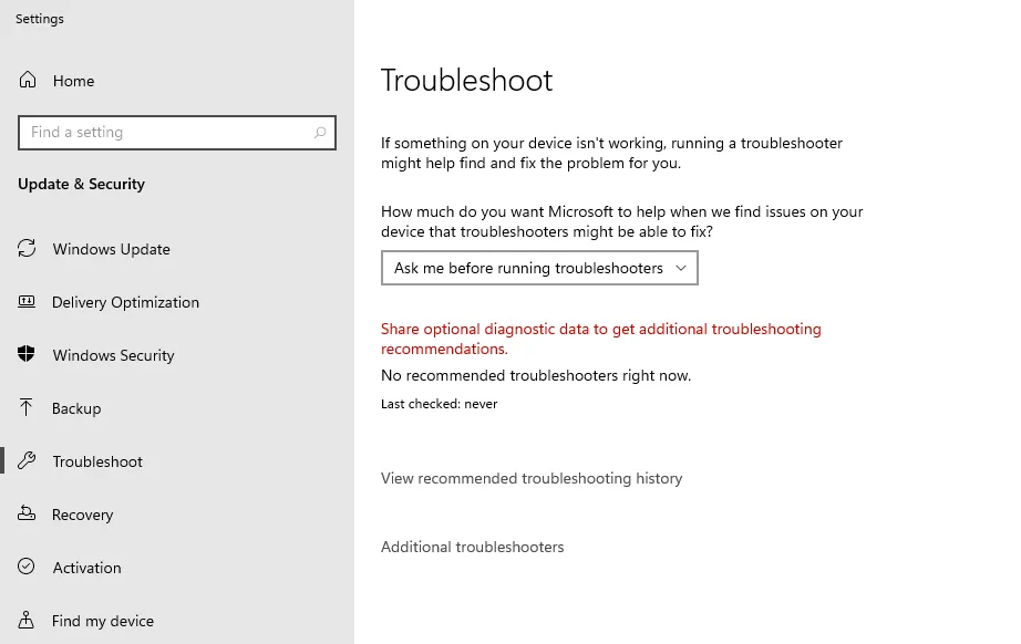 Additional Troubleshooters