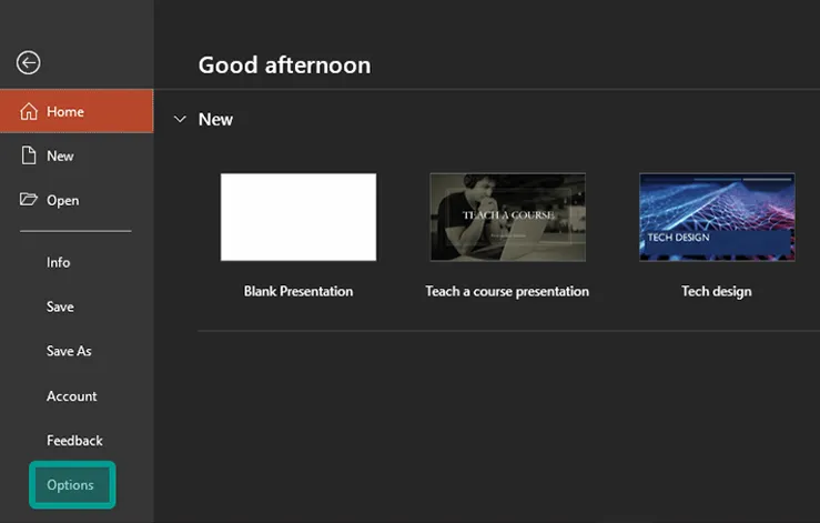 Menu Options di PPT