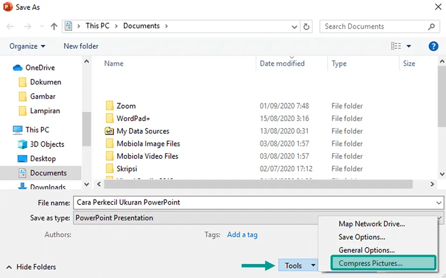 Menu Compress Picture di PPT