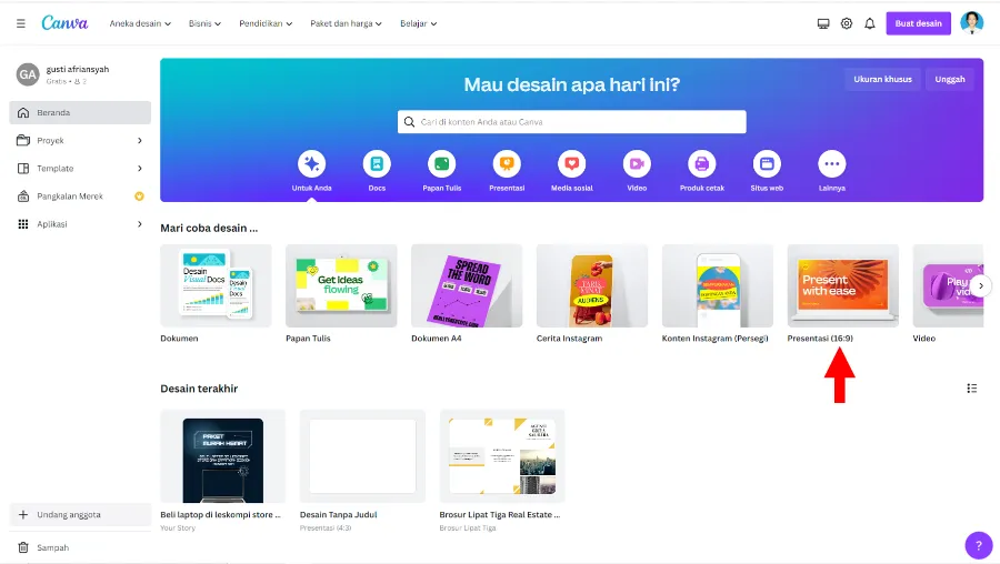 Memilih Lembar Kerja Presentasi