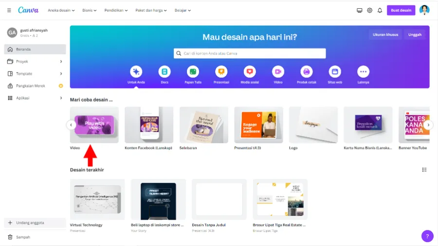 Memilih Proyek Video