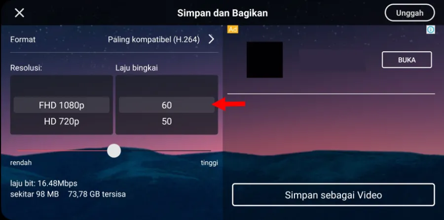 Export Video di Kinemaster